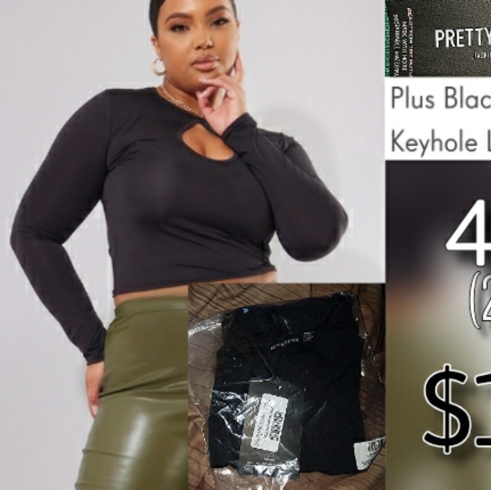 Plus Black Slinky Keyhole Long Sleeve Top